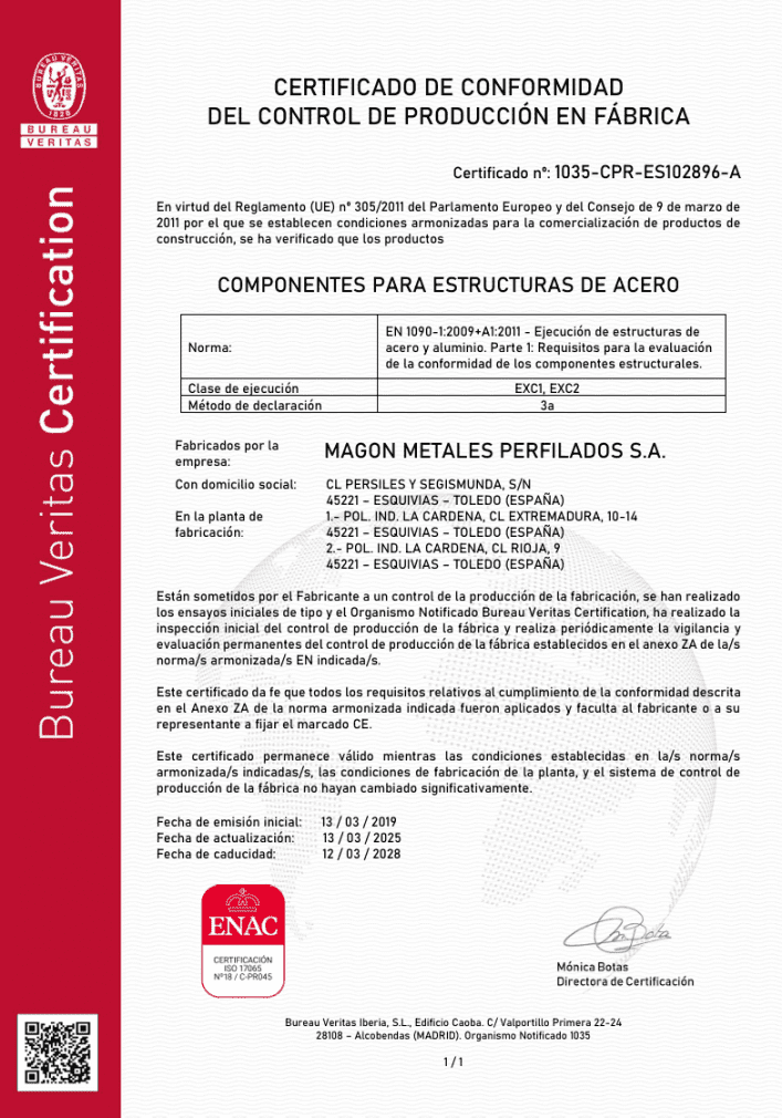 CERTIFICADO DE CONFORMIDAD 
DEL CONTROL DE PRODUCCIÓN EN FÁBRICA 